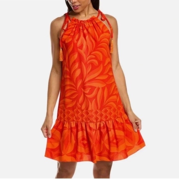 TAYLOR Printed Shift Tassel Halter Dress Orange Size 4 - Picture 1 of 15